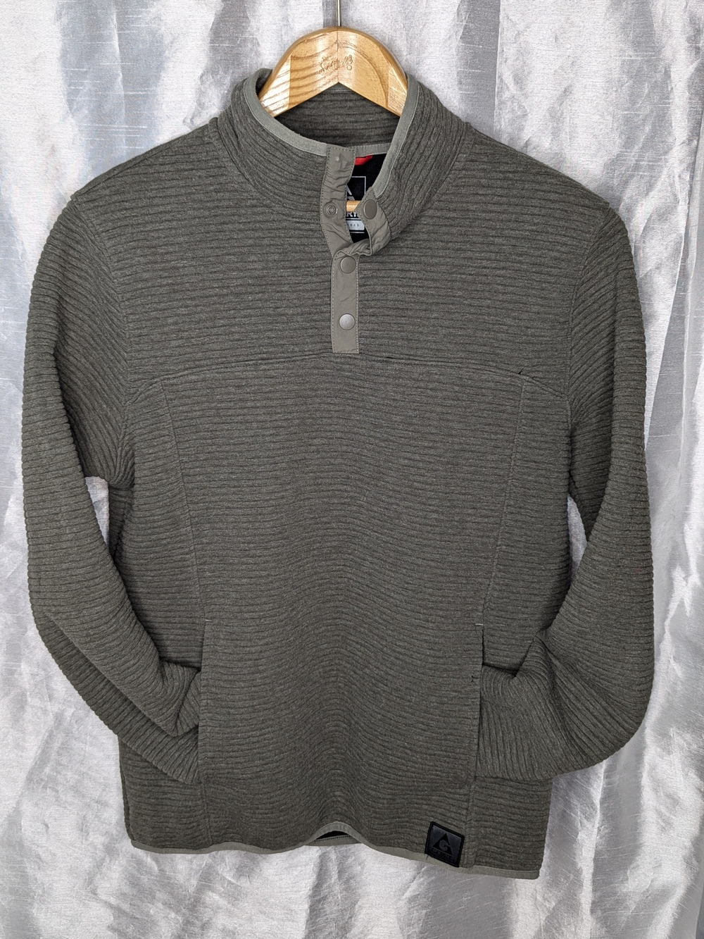Gerry Men’s Mock Neck Button Pullover Sweatshirt Pockets Army Green M